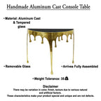 Mesa Consola Sofá de Cristal Redonda Media Luna | 36.25" | Diseño Goteo Fundido | Fundición de Aluminio, Oro