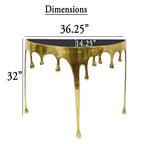 Mesa Consola Sofá de Cristal Redonda Media Luna | 36.25" | Diseño Goteo Fundido | Fundición de Aluminio, Oro