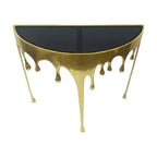 Mesa Consola Sofá de Cristal Redonda Media Luna | 36.25" | Diseño Goteo Fundido | Fundición de Aluminio, Oro