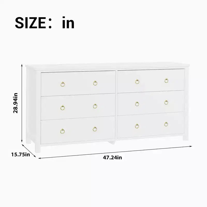 Cómoda para dormitorio con 6 cajones, cómoda de madera ancha, negra