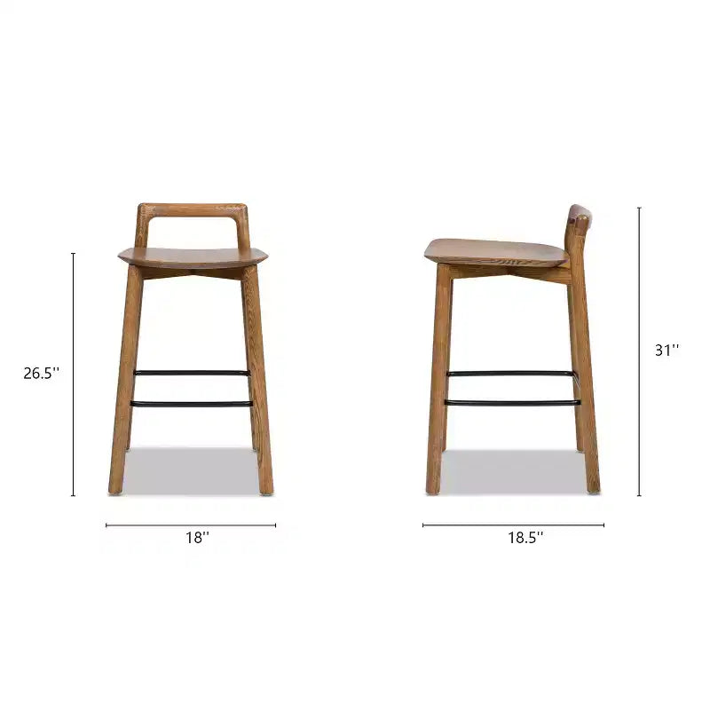 Taburetes de bar de altura de mostrador de madera de fresno rubio natural para comedores, minimalistas de respaldo bajo sin reposabrazos