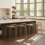 Taburetes de bar de altura de mostrador de madera de fresno rubio natural para comedores, minimalistas de respaldo bajo sin reposabrazos