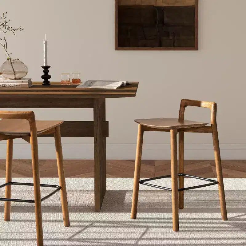 Taburetes de bar de altura de mostrador de madera de fresno rubio natural para comedores, minimalistas de respaldo bajo sin reposabrazos