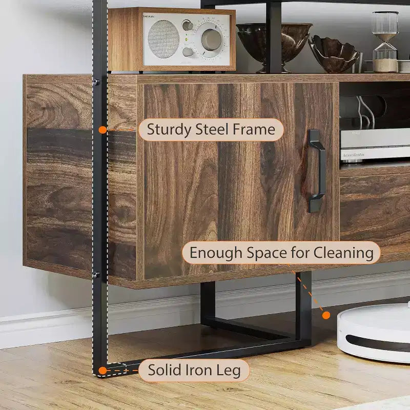 Mueble de TV de 70 pulgadas con cajón de almacenamiento, consola multimedia industrial, marrón