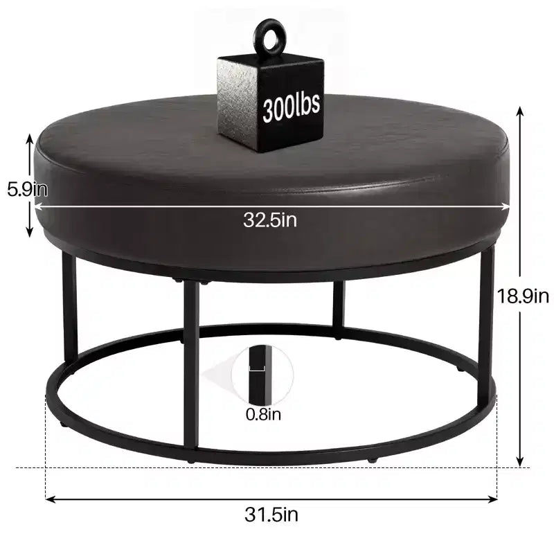 4.5 Mesa de centro otomana redonda, reposapiés tapizado en tela chenilla, mesa auxiliar moderna con patas de metal y pies ajustables para sala de estar