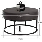 4.5 Mesa de centro otomana redonda, reposapiés tapizado en tela chenilla, mesa auxiliar moderna con patas de metal y pies ajustables para sala de estar