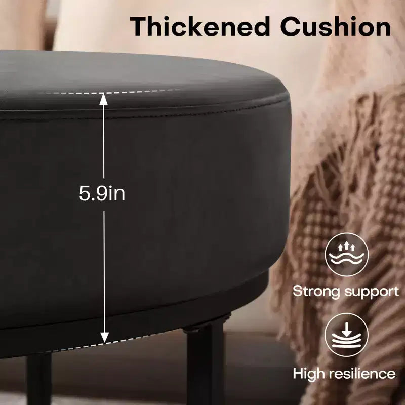 4.5 Mesa de centro otomana redonda, reposapiés tapizado en tela chenilla, mesa auxiliar moderna con patas de metal y pies ajustables para sala de estar