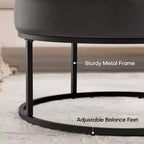 4.5 Mesa de centro otomana redonda, reposapiés tapizado en tela chenilla, mesa auxiliar moderna con patas de metal y pies ajustables para sala de estar