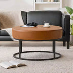 4.5 Mesa de centro otomana redonda, reposapiés tapizado en tela chenilla, mesa auxiliar moderna con patas de metal y pies ajustables para sala de estar