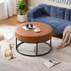 4.5 Mesa de centro otomana redonda, reposapiés tapizado en tela chenilla, mesa auxiliar moderna con patas de metal y pies ajustables para sala de estar