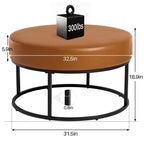 4.5 Mesa de centro otomana redonda, reposapiés tapizado en tela chenilla, mesa auxiliar moderna con patas de metal y pies ajustables para sala de estar