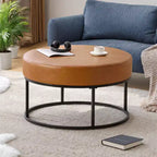 Bekrvio 4.5 Round Ottoman Coffee Table, Chenille Fabric Upholstered Footrest, Modern Accent Table with Metal Legs & Adjustable Feet for Living Room