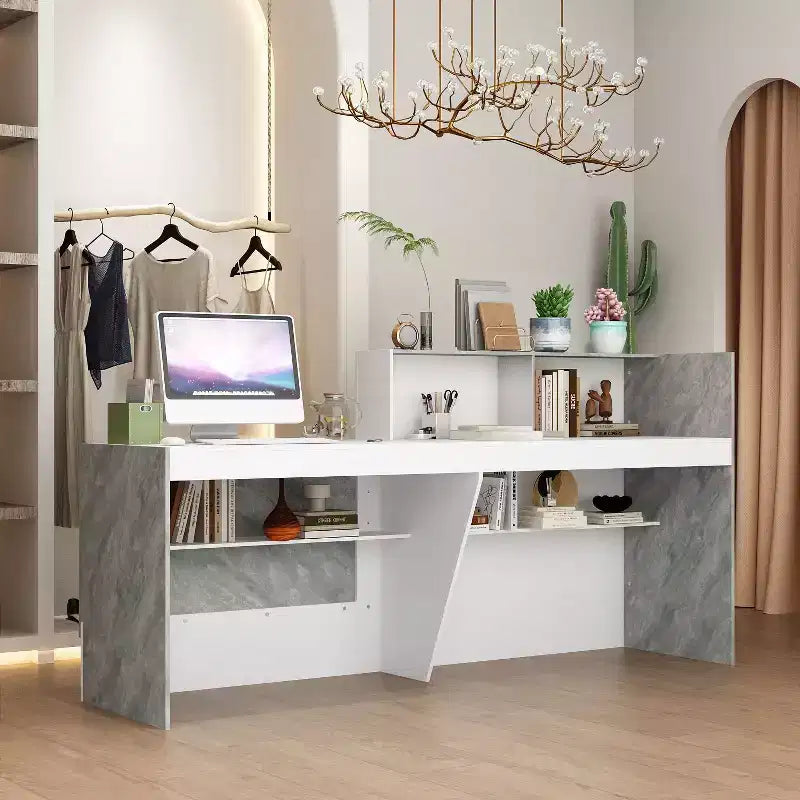 Mostrador de recepción multifuncional y caja registradora con amplio almacenamiento – Ideal para vestíbulos de negocios