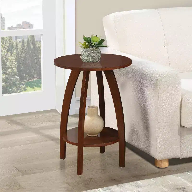 Mesa auxiliar con estante, madera maciza, almacenamiento de dos niveles, mueble auxiliar de diseño moderno escandinavo