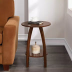 Mesa auxiliar con estante, madera maciza, almacenamiento de dos niveles, mueble auxiliar de diseño moderno escandinavo