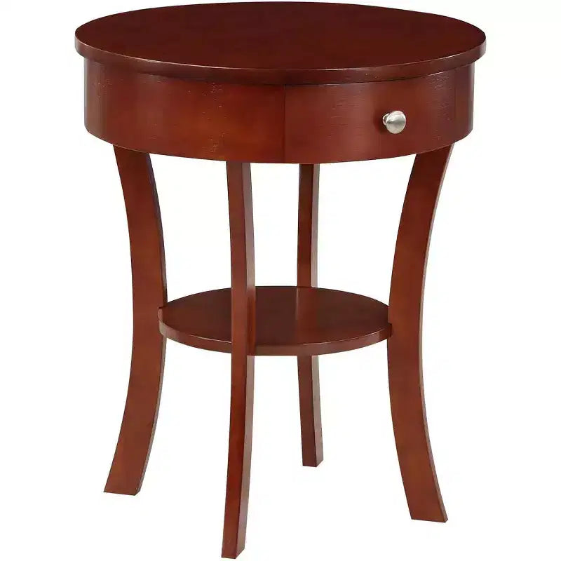Mesita de noche con 1 cajón y estante, chapa de madera maciza de caucho, para sala de estar