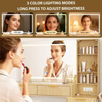 Tocador de maquillaje con espejo, gran tocador de 48 W con 5 cajones y estantes de almacenamiento abiertos, tocador de maquillaje con cubierta de vidrio para dormitorio