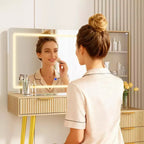 Tocador de maquillaje con espejo, gran tocador de 48 W con 5 cajones y estantes de almacenamiento abiertos, tocador de maquillaje con cubierta de vidrio para dormitorio
