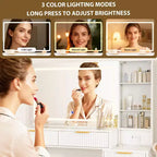 Tocador de maquillaje con espejo, gran tocador de 48 W con 5 cajones y estantes de almacenamiento abiertos, tocador de maquillaje con cubierta de vidrio para dormitorio