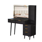 Tocador de maquillaje con espejo, gran tocador de 48 W con 5 cajones y estantes de almacenamiento abiertos, tocador de maquillaje con cubierta de vidrio para dormitorio