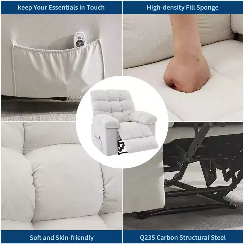 Mecedora reclinable para adultos, mecedora tapizada con masaje vibratorio y calor, sofá individual para sala de estar o dormitorio