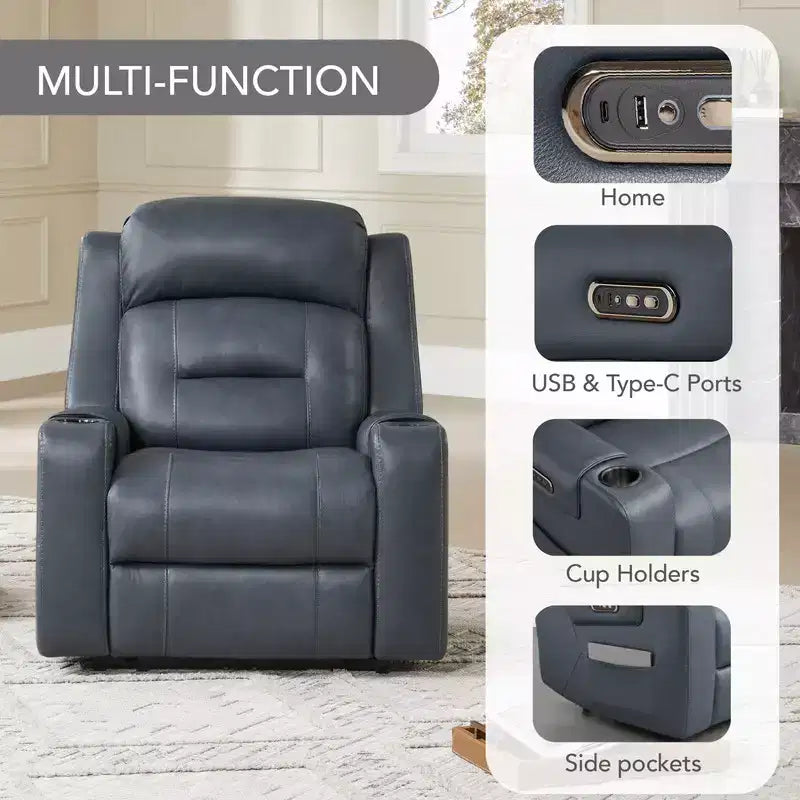 Sillón reclinable de cuero genuino con motor dual y reclinación plana