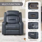 Sillón reclinable de cuero genuino con motor dual y reclinación plana