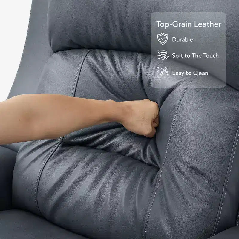 Sillón reclinable de cuero genuino con motor dual y reclinación plana