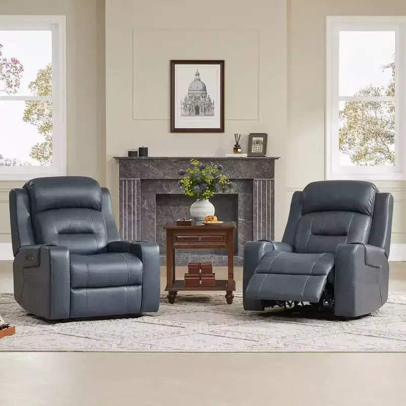 Sillón reclinable de cuero genuino con motor dual y reclinación plana
