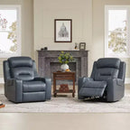 Sillón reclinable de cuero genuino con motor dual y reclinación plana