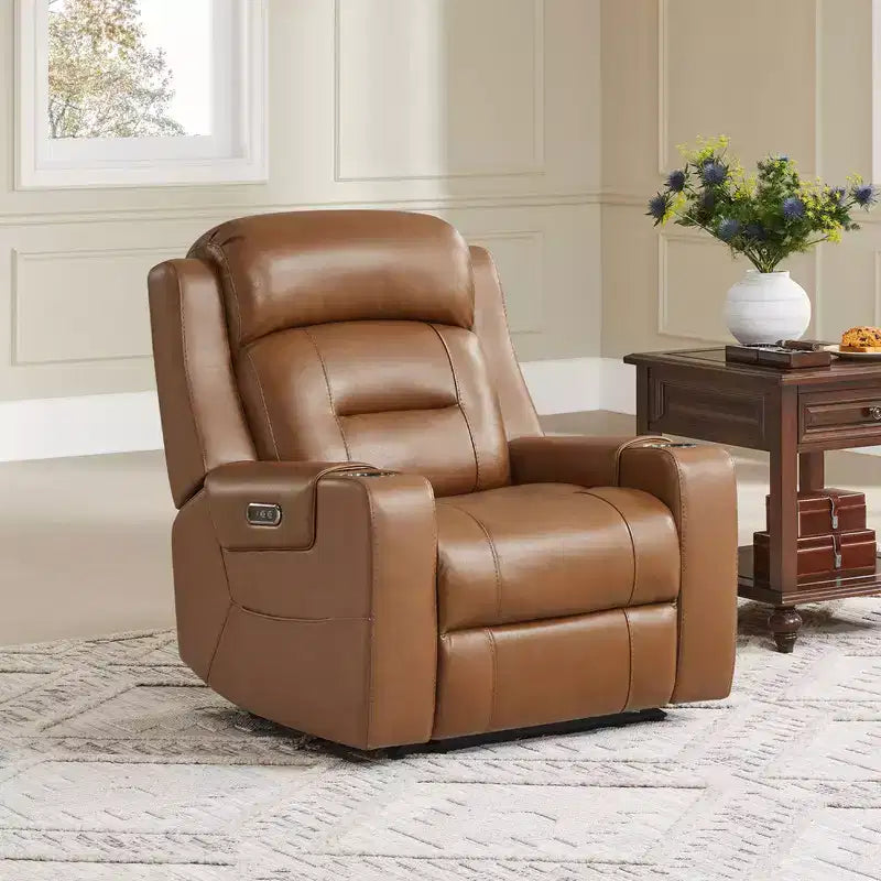 Sillón reclinable de cuero genuino con motor dual y reclinación plana