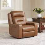 Sillón reclinable de cuero genuino con motor dual y reclinación plana