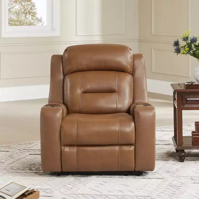 Sillón reclinable de cuero genuino con motor dual y reclinación plana