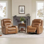 Sillón reclinable de cuero genuino con motor dual y reclinación plana
