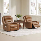 Sillón reclinable de cuero genuino con motor dual y reclinación plana