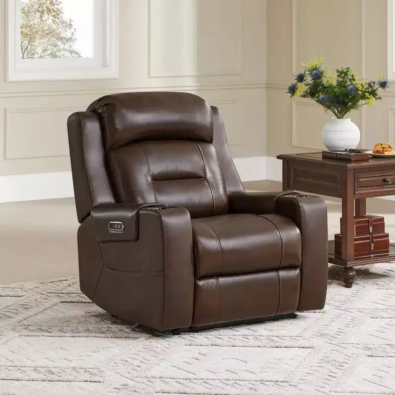 Sillón reclinable de cuero genuino con motor dual y reclinación plana