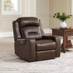 Sillón reclinable de cuero genuino con motor dual y reclinación plana