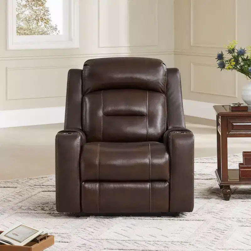Sillón reclinable de cuero genuino con motor dual y reclinación plana