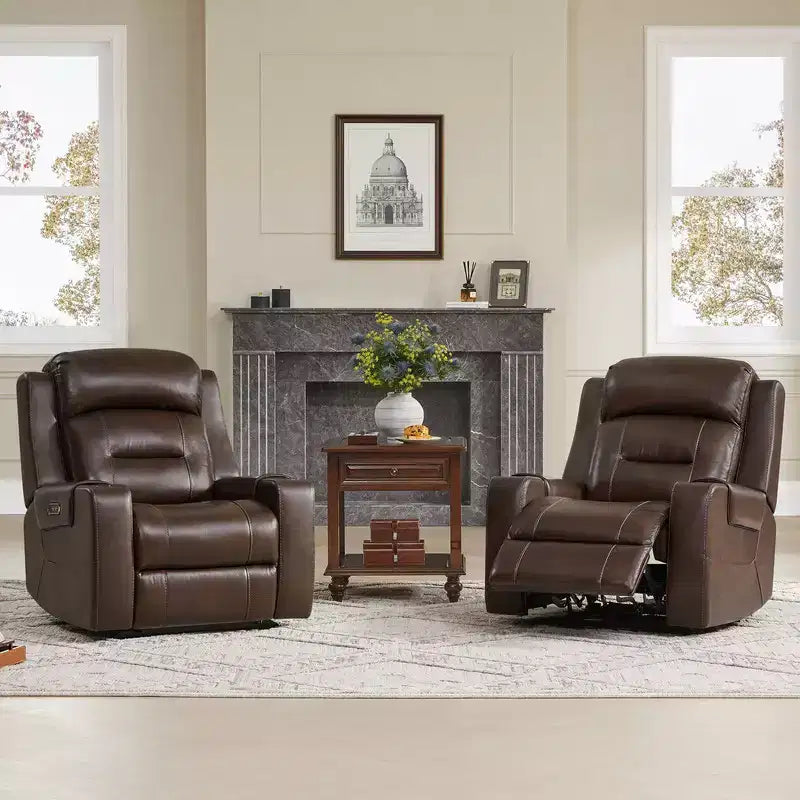 Sillón reclinable de cuero genuino con motor dual y reclinación plana