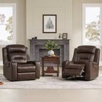 Sillón reclinable de cuero genuino con motor dual y reclinación plana