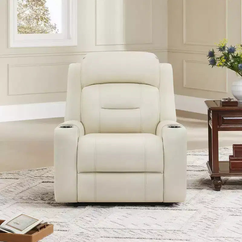 Sillón reclinable de cuero genuino con motor dual y reclinación plana