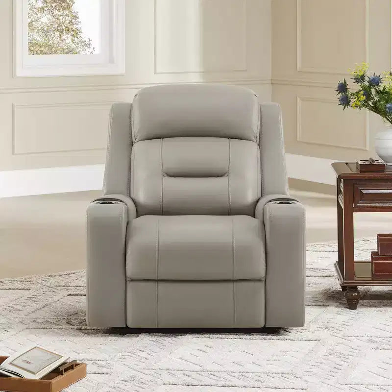 Sillón reclinable de cuero genuino con motor dual y reclinación plana