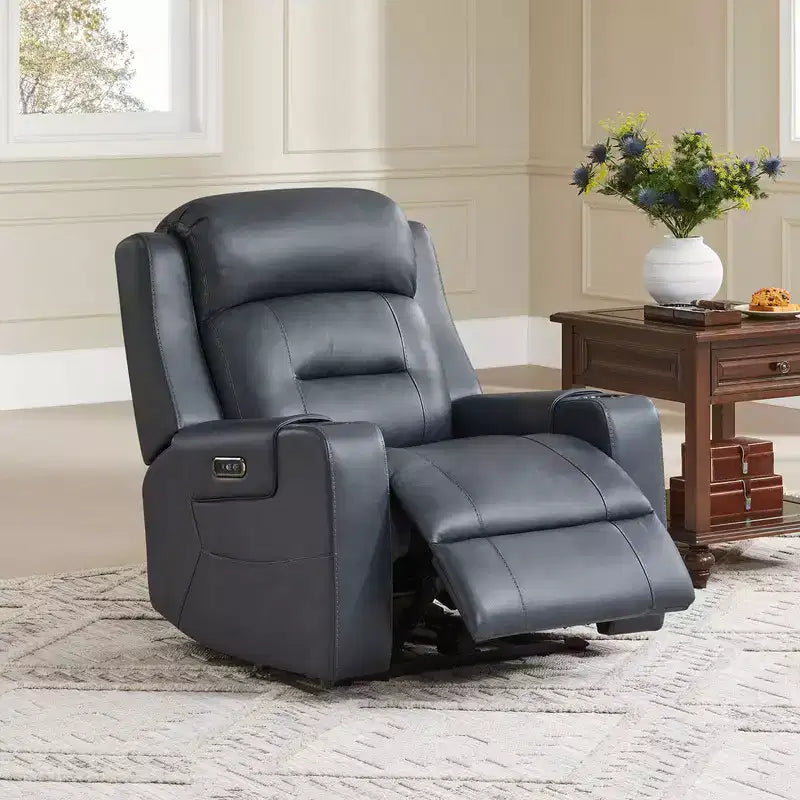 Sillón reclinable de cuero genuino con motor dual y reclinación plana