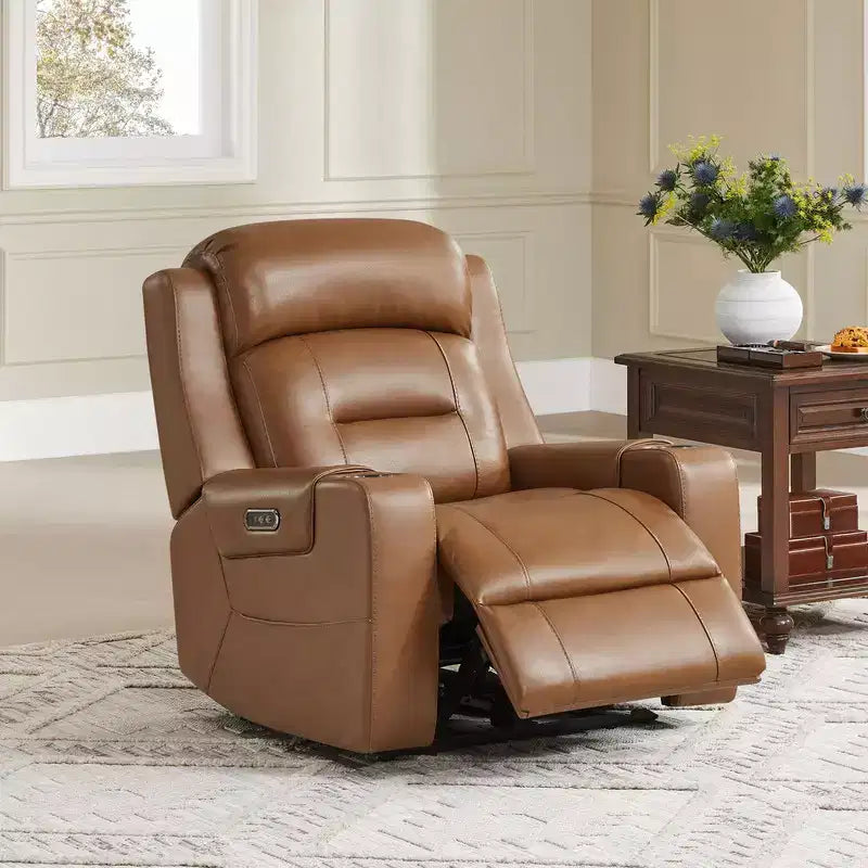 Sillón reclinable de cuero genuino con motor dual y reclinación plana