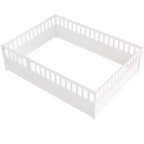 Cama Montessori de Madera de Tamaño Completo con Barrera de Seguridad y Puerta, Blanca