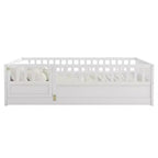 Cama Montessori de Madera de Tamaño Completo con Barrera de Seguridad y Puerta, Blanca