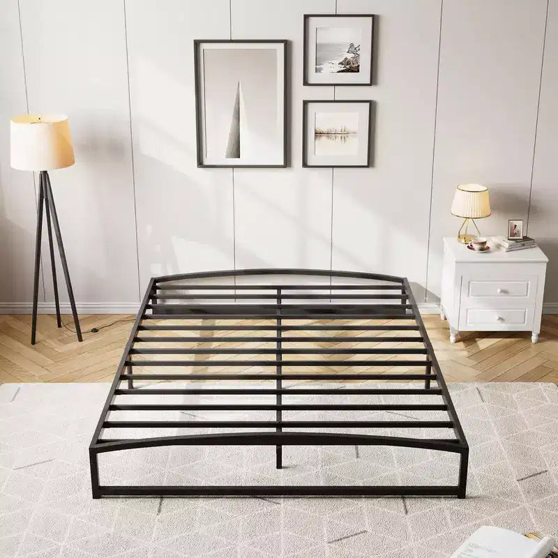 Marco de cama de metal, marco de cama de plataforma con diseño de arco, soporte de listones resistentes de alta resistencia, no necesita somier, fácil montaje