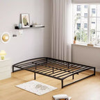 Marco de cama de metal, marco de cama de plataforma con diseño de arco, soporte de listones resistentes de alta resistencia, no necesita somier, fácil montaje