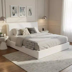 Base de cama tapizada Queen/King con cabecero ergonómico acolchado, blanco