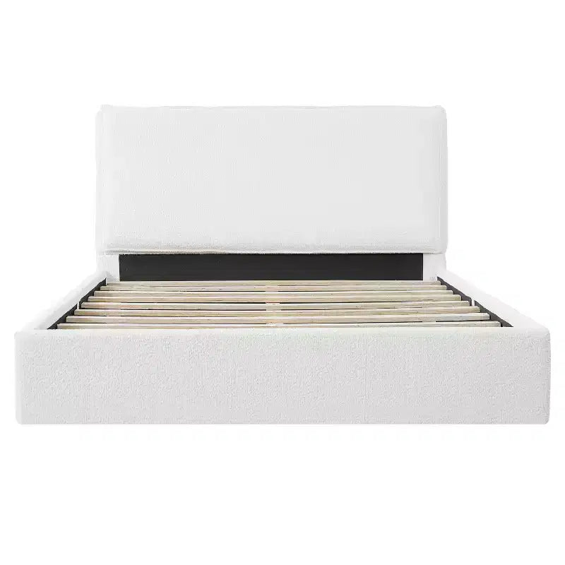 Base de cama tapizada Queen/King con cabecero ergonómico acolchado, blanco